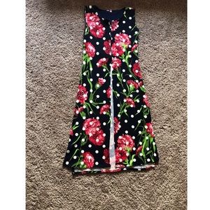 Long floral print sleeveless tunic in black